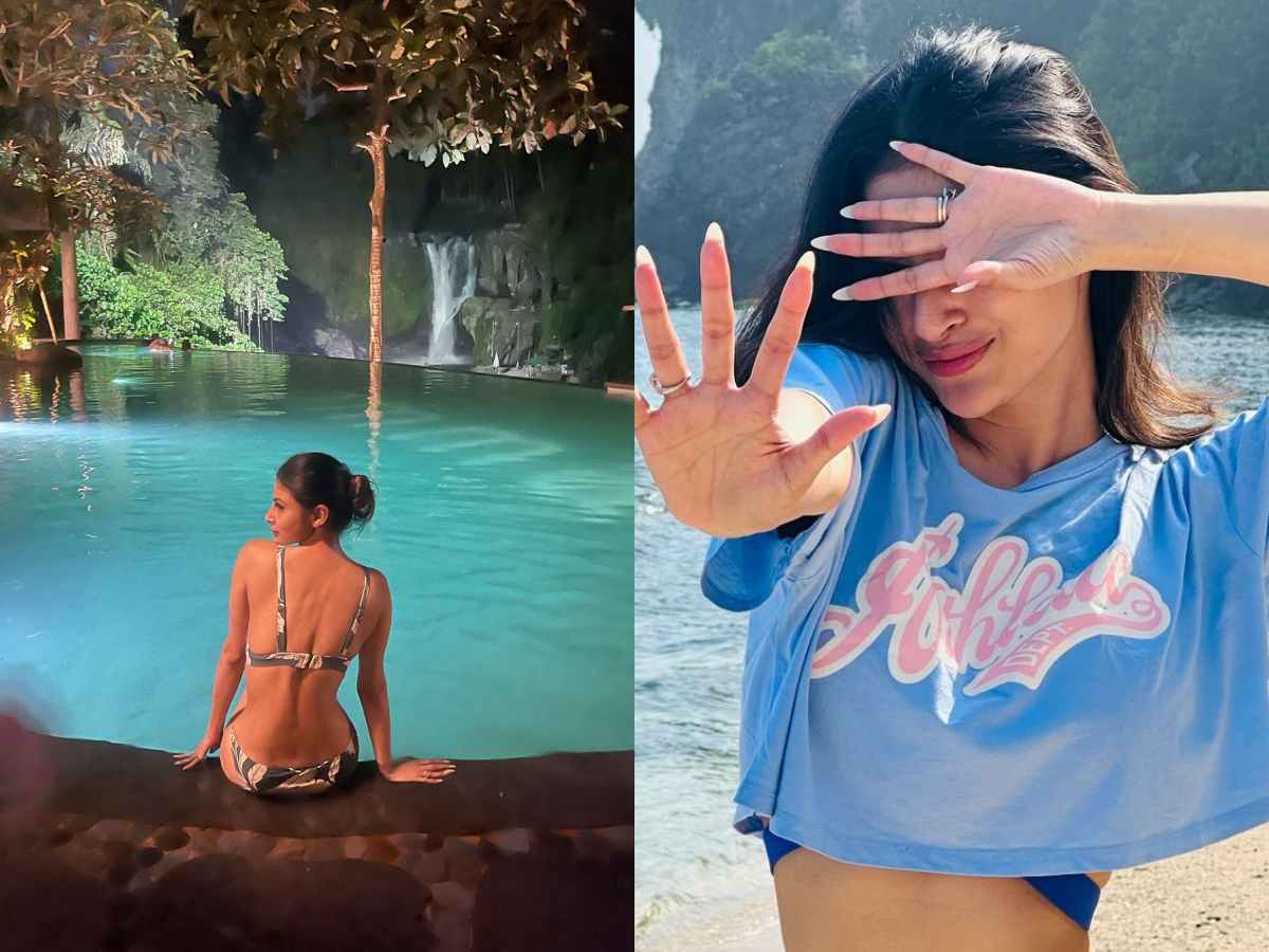 स्विमिंग पूल किनारे पोज