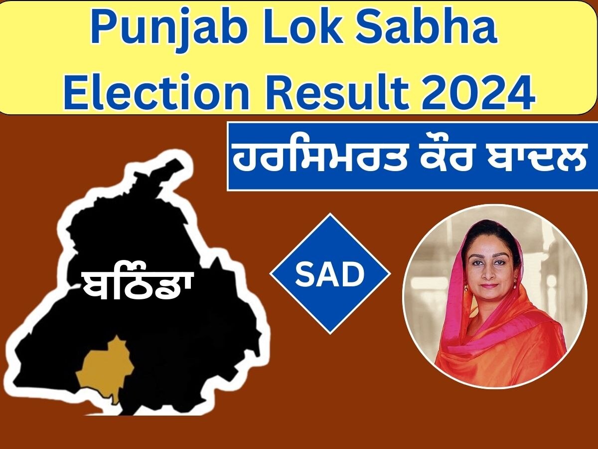 Bathinda Lok sabha Election Result Live: ਬਠਿੰਡਾ ਤੋਂ ਸ਼੍ਰੋਮਣੀ ਅਕਾਲੀ ਦਲ ਦੀ ਉਮੀਦਵਾਰ ਹਰਸਿਮਰਤ ਕੌਰ ਬਾਦਲ ਚੌਥੀ ਵਾਰ ਜੇਤੂ