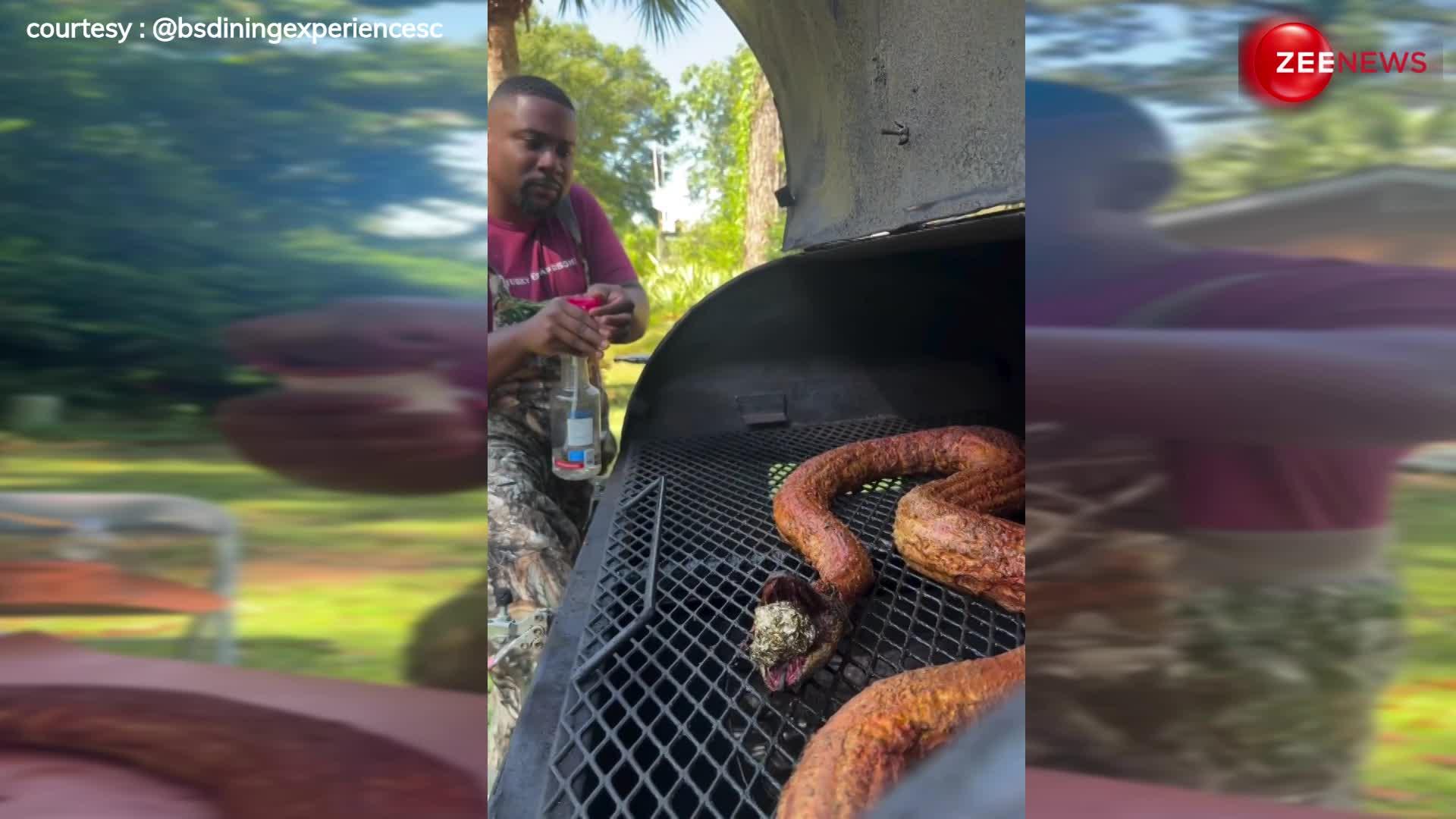 man made dinner of 12 foot python snake watch viral food video | शख्स ...