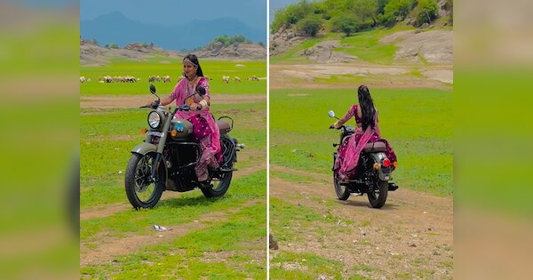 trending today rajasthani bahu riding bullet bike amazing video viral ...