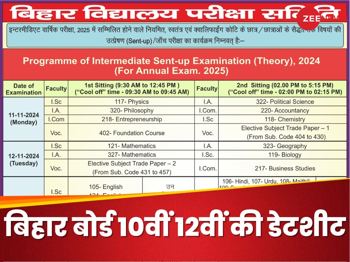 Bihar Board Exam: बिहार बोर्ड सेंट-अप डेटशीट 2025 जारी, चेक कर लीजिए कब होगा किसका पेपर