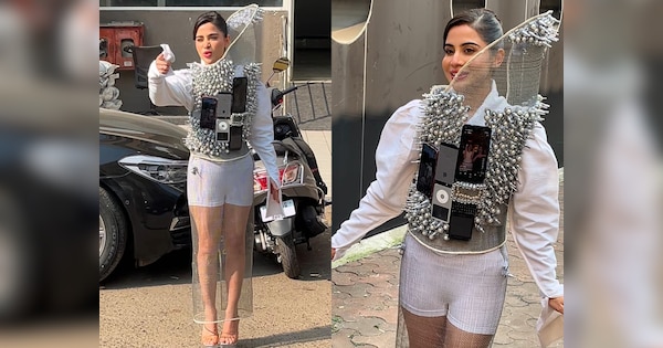 Urfi Javed New Look wear bolt dress stick on chest with phone Uorfi Pre ...