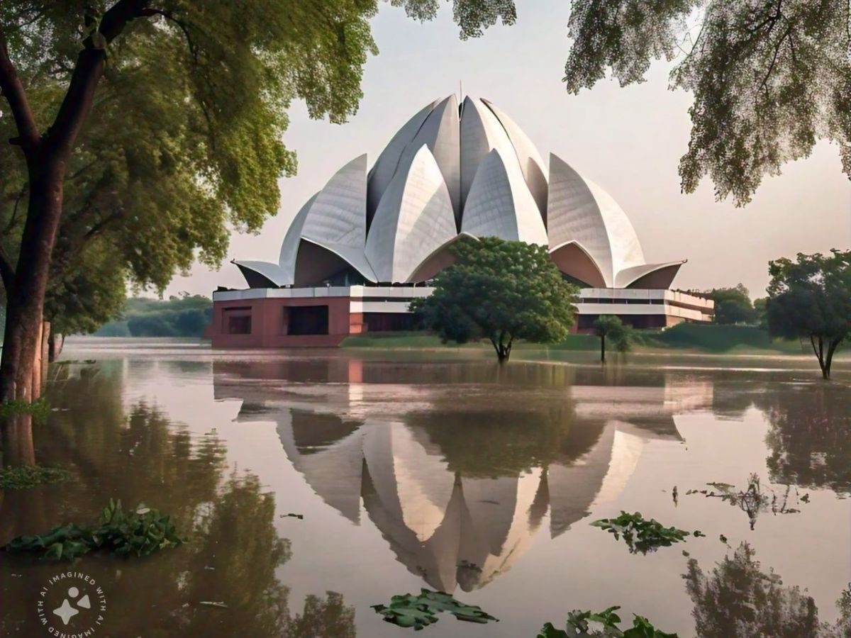 Delhi Floods AI Photos near Lal Quila Qutub Minar India gate and Jama ...