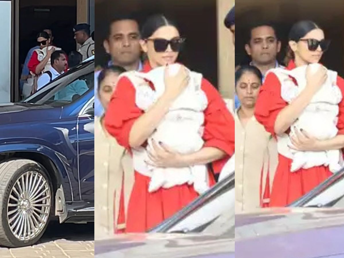 Deepika Padukone returns from Bengluru spotted with 2 months old daughter  Dua Padukone at Mumbai Kalina Airport photos | PHOTOS: नाना-नानी के घर से  लौटीं दुआ, 2 महीने की बेटी को सीने