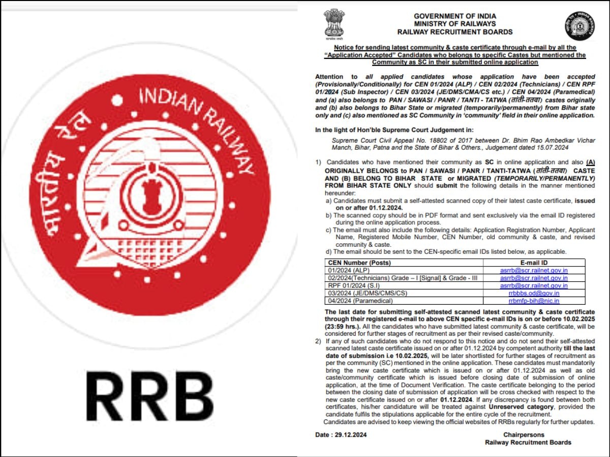 RRB Notice: बिहार के उम्मीदवारों के लिए रेलवे का खास नोटिस, 10 फरवरी तक पूरा करें ये जरूरी काम