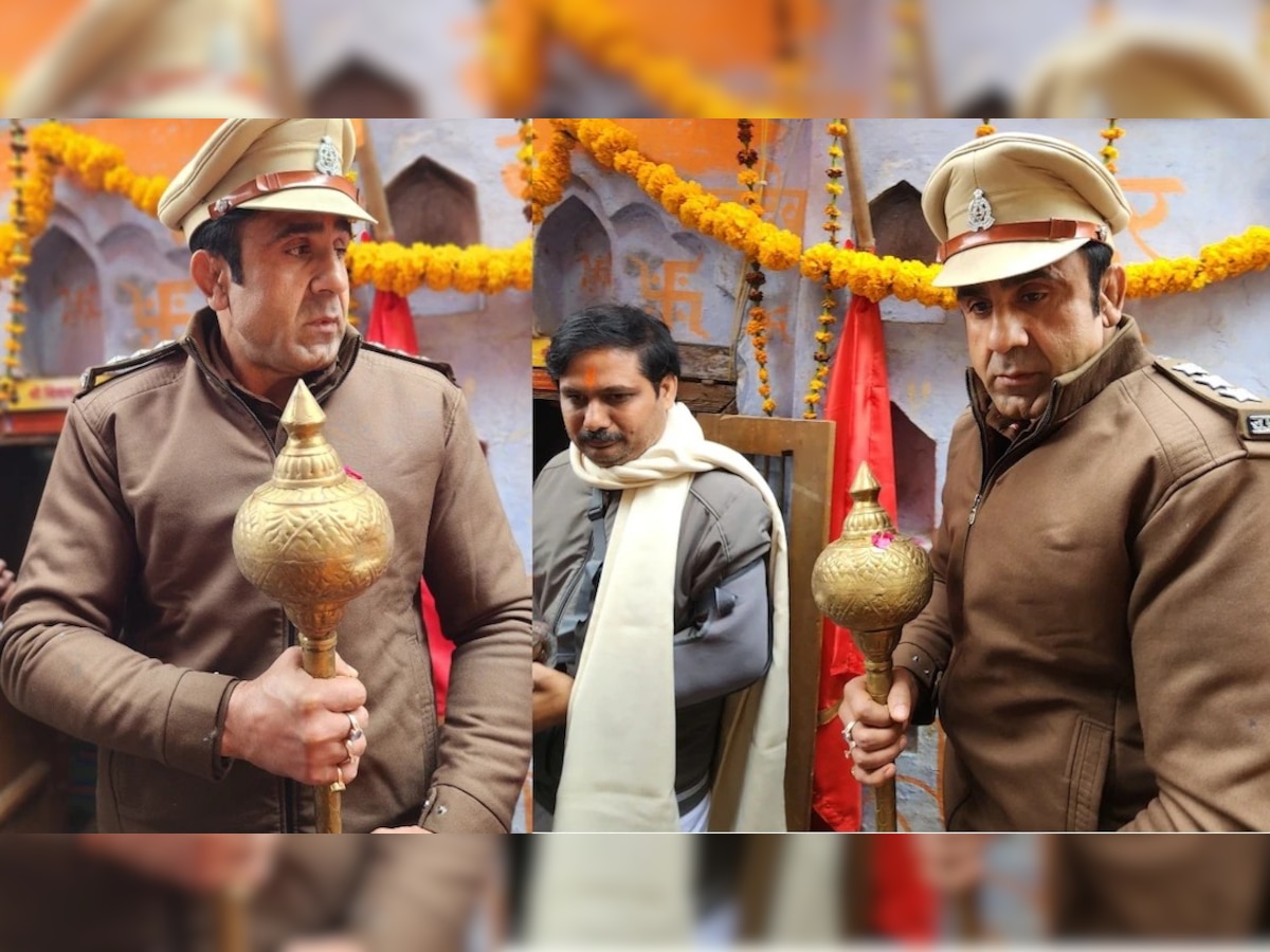 sambhal co anuj chaudhary having mace in hand leading Hindu rath yatra in muslim area | हाथों में हनुमान की गदा? संभल के सीओ अनुज चौधरी का नया अवतार, उठे सवाल, मुस्लिम