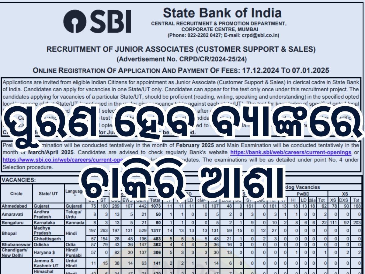 SBI Clerk Vacancy 2025: SBIରେ ବାହାରିଲା ବମ୍ପର ବିଜ୍ଞପ୍ତି, ଏପରି କରନ୍ତୁ ଆବେଦନ