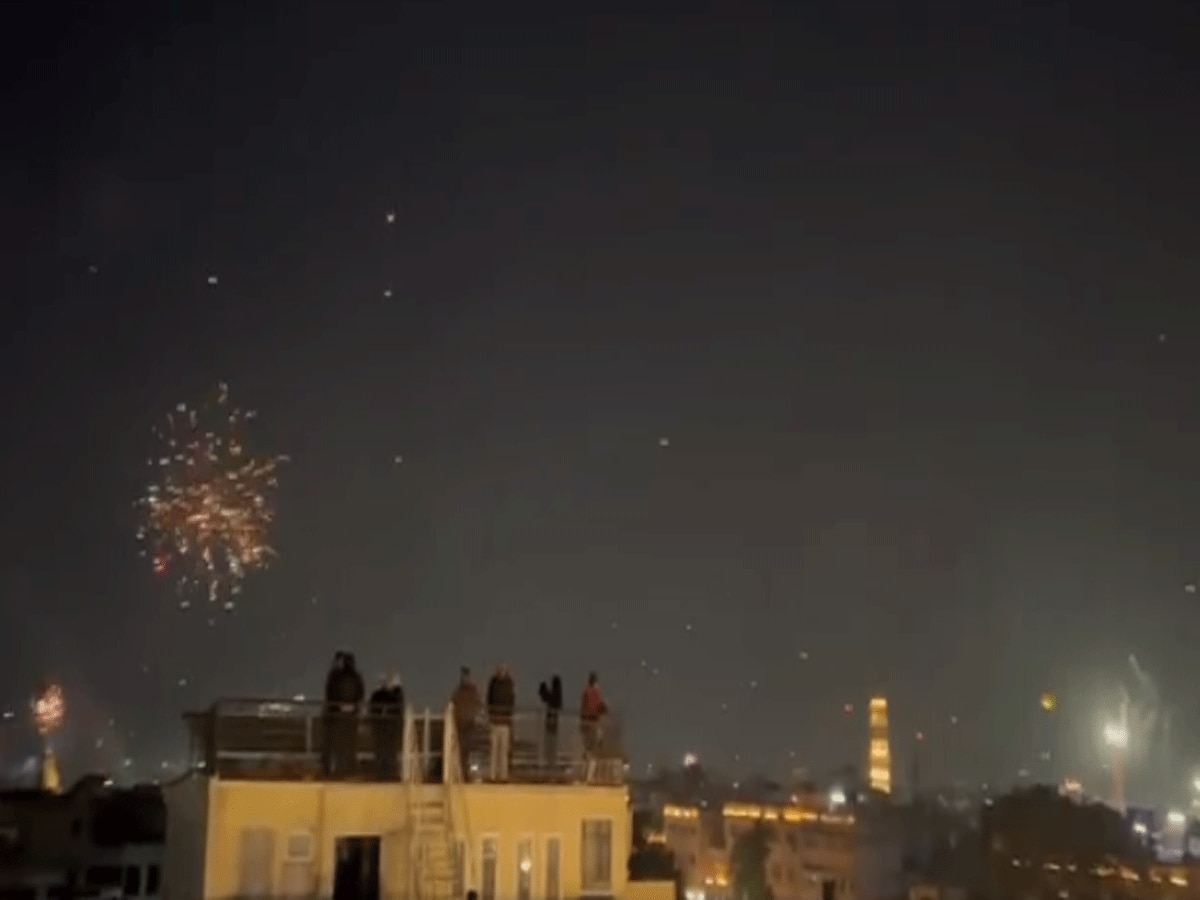 Jaipur Diwali scene on Makar Sakranti sky illuminated with wishing lamps