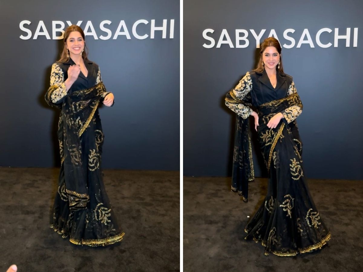 ब्लैक साड़ी में शारवरी वाघ