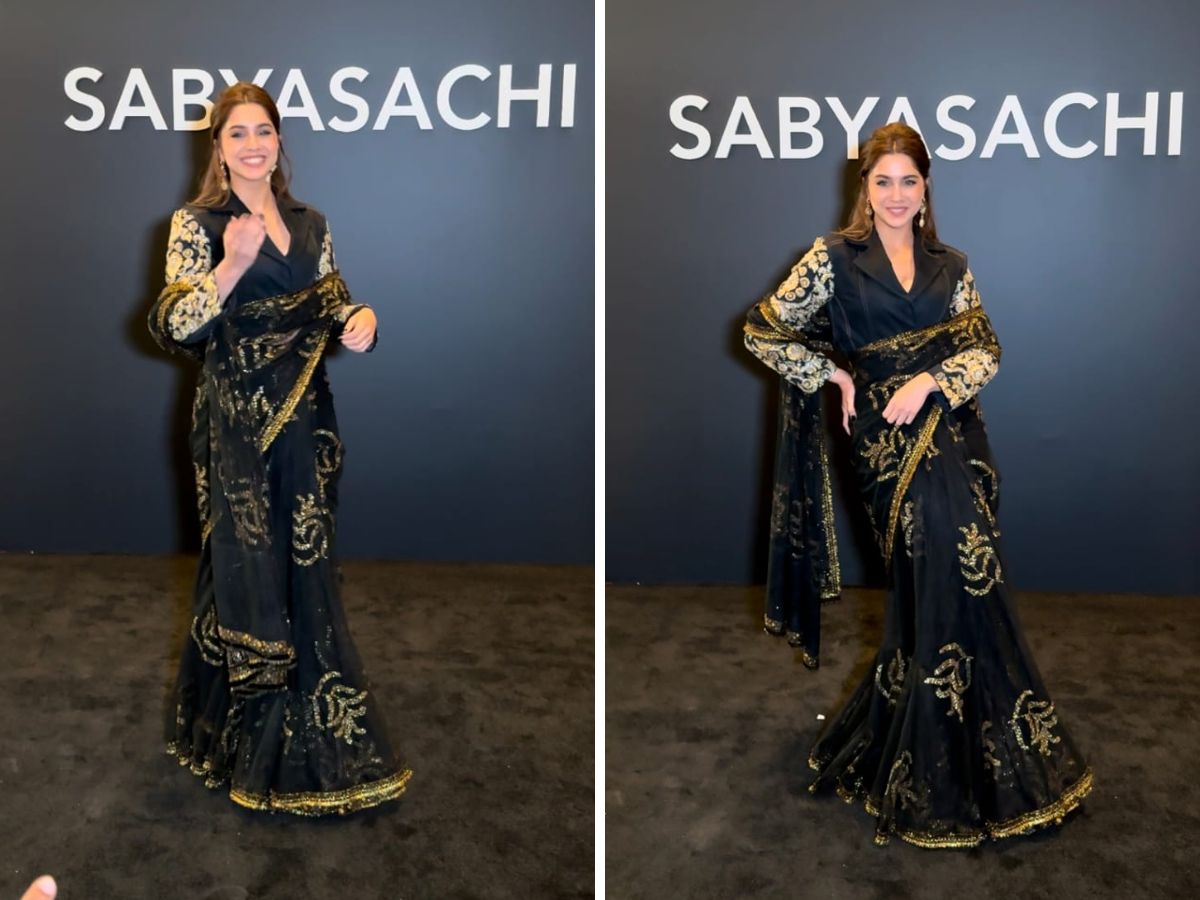 ब्लैक साड़ी में शारवरी वाघ