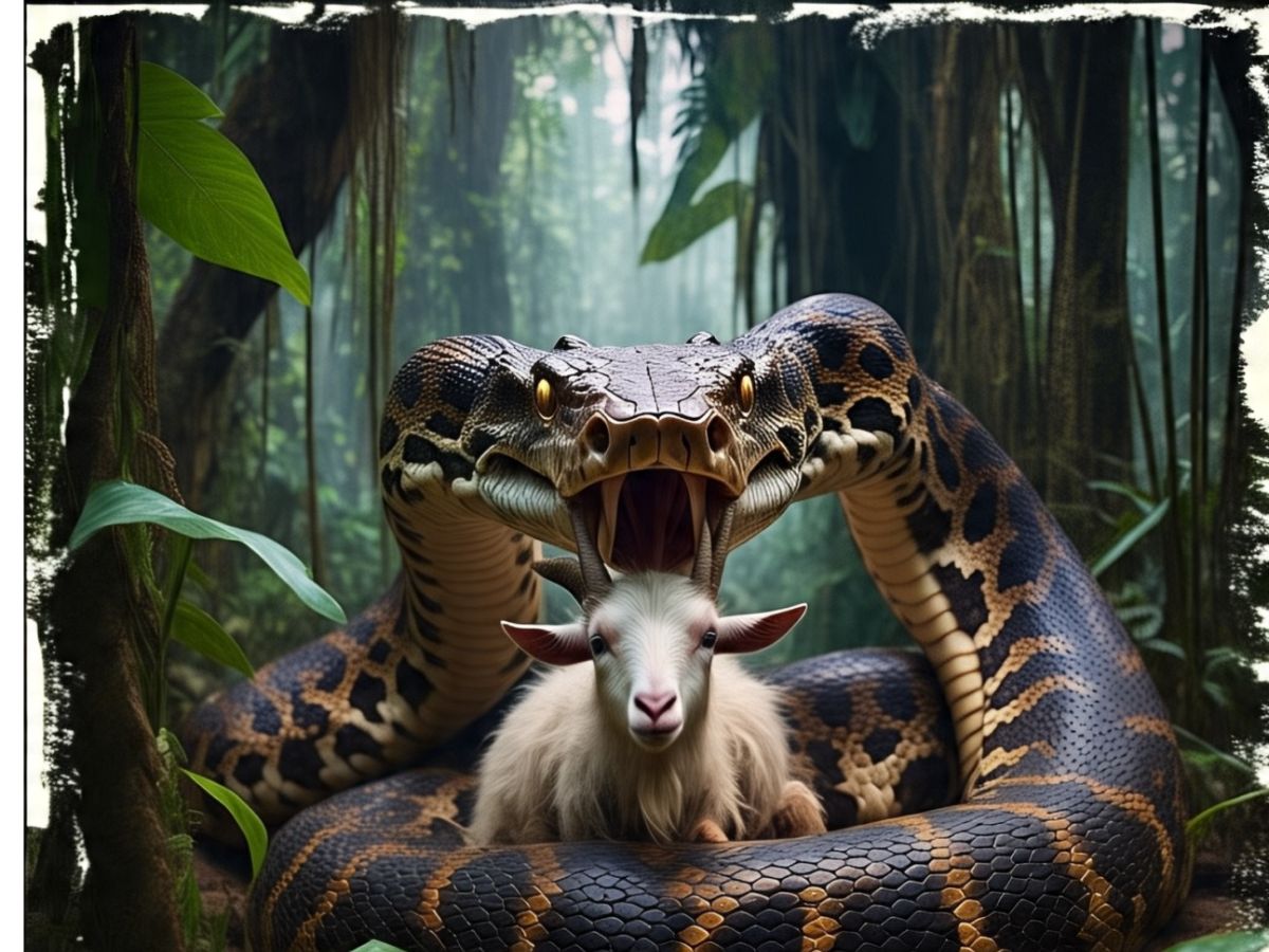 huge python hunted goat in Lakhimpur Kheri | बचाओ-बचाओ... बकरे को निगल ...