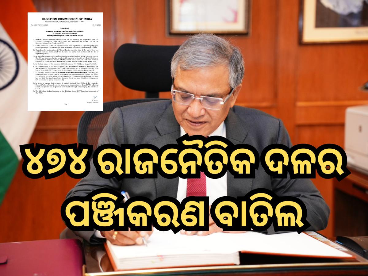 Election Commission: ୪୭୪ ରାଜନୈତିକ ଦଳର ପଞ୍ଜିକରଣ ବାତିଲ କଲା ନିର୍ବାଚନ କମିଶନ, ଜାଣନ୍ତୁ କାହିଁକି? Election Commission: ୪୭୪ ରାଜନୈତିକ ଦଳର ପଞ୍ଜିକରଣ ବାତିଲ କଲା ନିର୍ବାଚନ କମିଶନ, ଜାଣନ୍ତୁ କାହିଁକି?