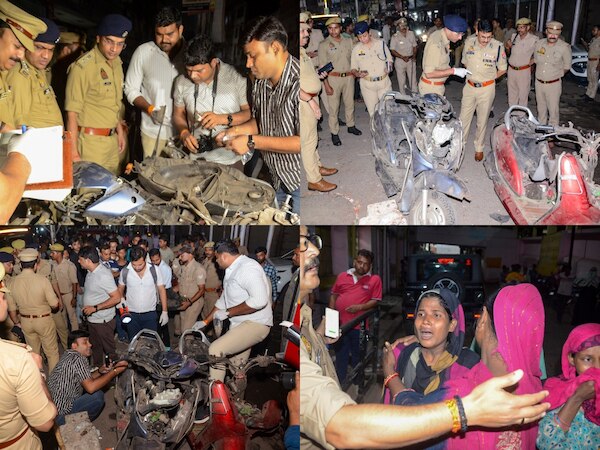 कानपुर में मस्जिद के बाहर विस्फोट के बाद जांच के करते अधिकारी