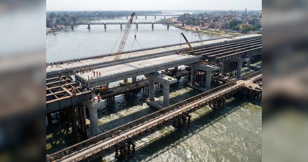 prayagraj new six lane bridge on ganga update 200 ton segment placed ...