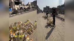 Gaza: सड़क पर प्लास्टिक बोतलें रस्सी से खीचते फिलिस्तीनी बच्चों का Video Viral