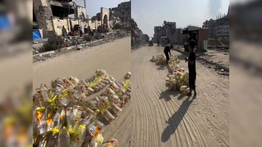 Gaza Update: सड़क पर प्लास्टिक बोतलें रस्सी से खीचते फिलिस्तीनी बच्चे, सोशल मीडिया पर वीडियो वायरल