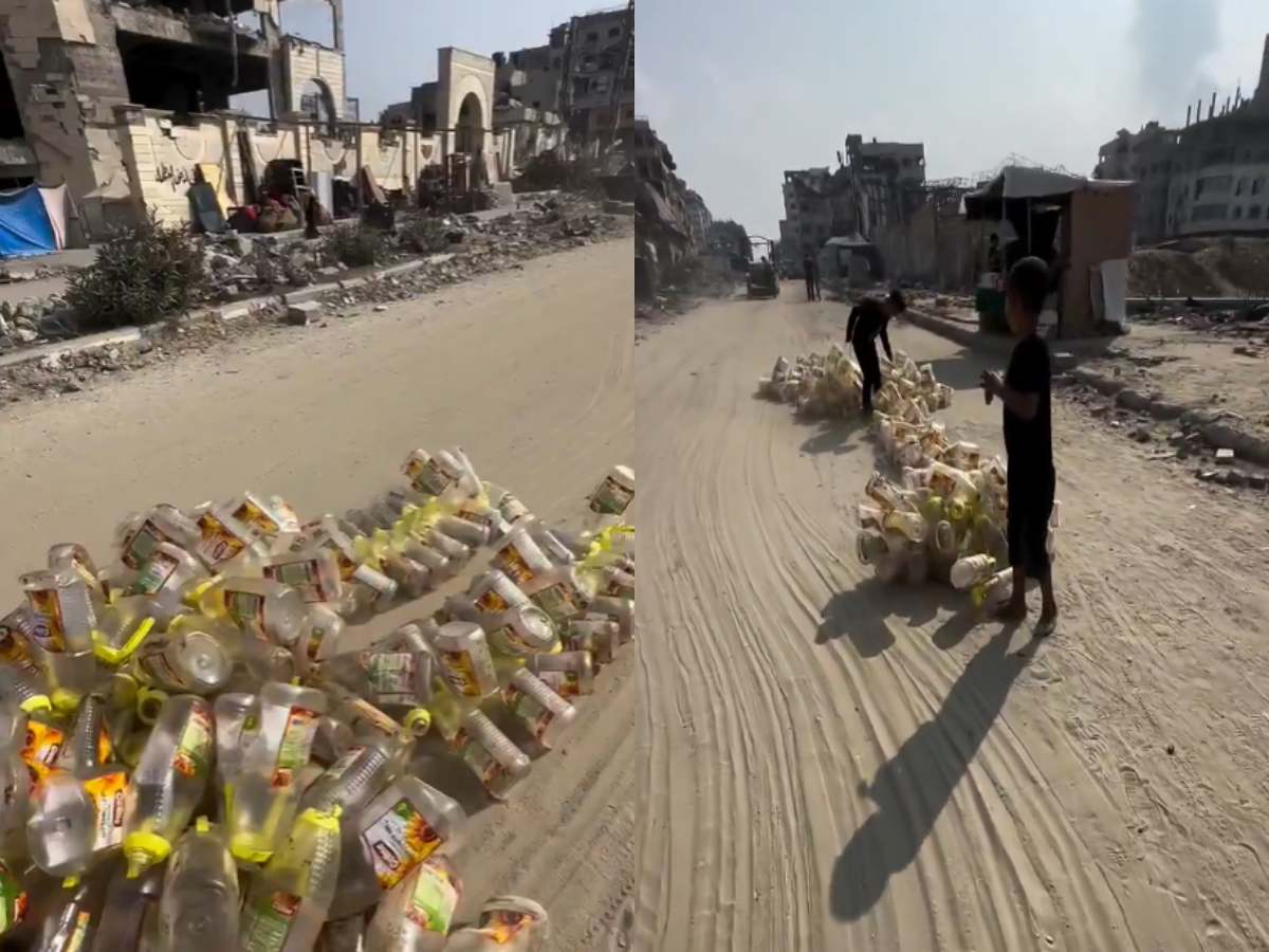 Gaza Update: सड़क पर प्लास्टिक बोतलें रस्सी से खीचते फिलिस्तीनी बच्चे, सोशल मीडिया पर वीडियो वायरल Gaza Update: सड़क पर प्लास्टिक बोतलें रस्सी से खीचते फिलिस्तीनी बच्चे, सोशल मीडिया पर वीडियो वायरल