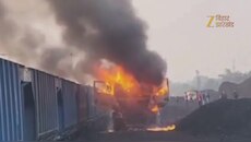 VIDEO: धनबाद में हाइवा बना आग का गोला, देखें कैसे बचा ड्राइवर