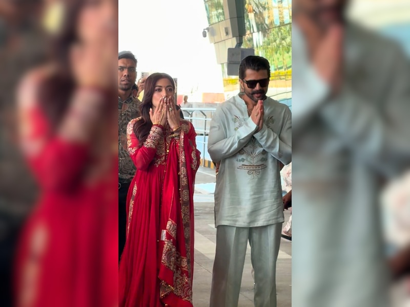 रेड कलर के सूट में खिलीं रश्मिका मंदाना