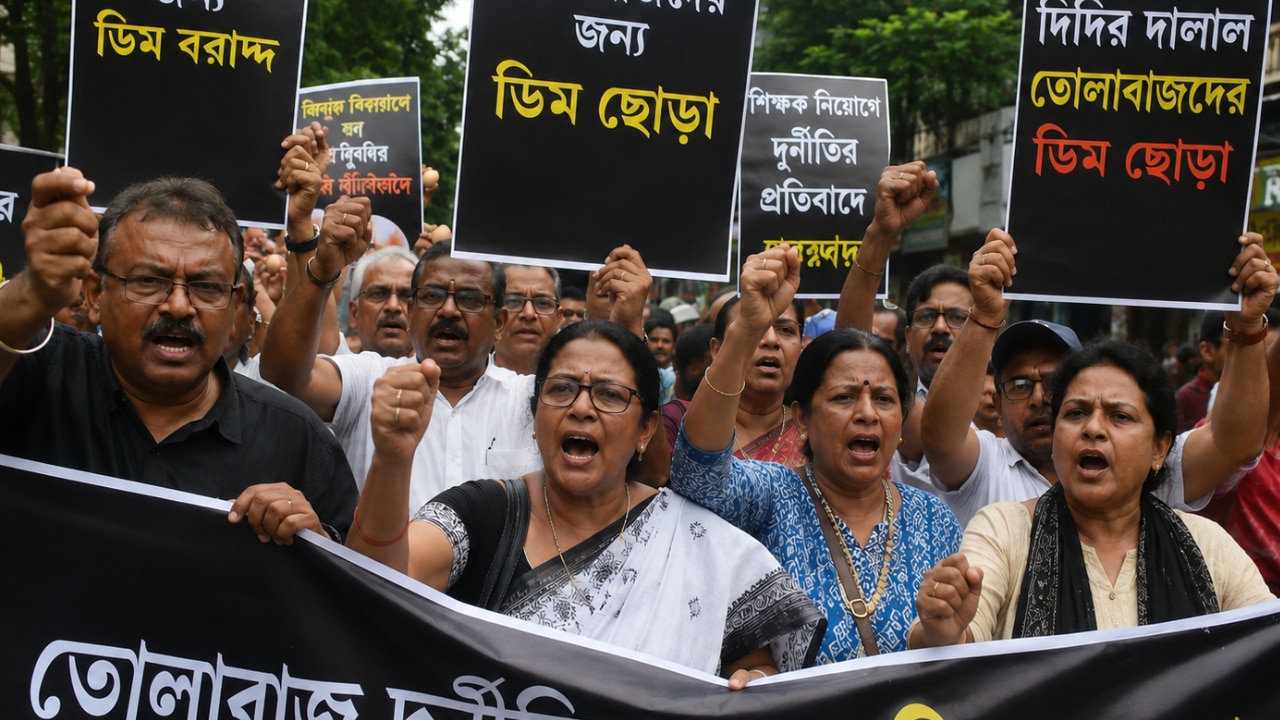 कट मनी के नाम पर भ्रष्टाचार से फूटा जनता का गुस्सा, TMC पंचायत सदस्य के घर अंडे लेकर पहुंची भीड़; हाथों में अंडे लेकर लगाया 'चोर-चोर' का नारा