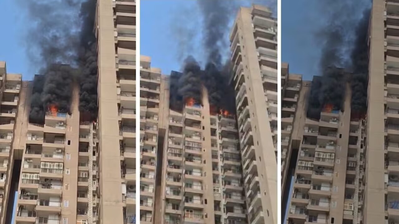 Massive fire at The Aranya Society in Noida Sector 119 fire bridgade ...