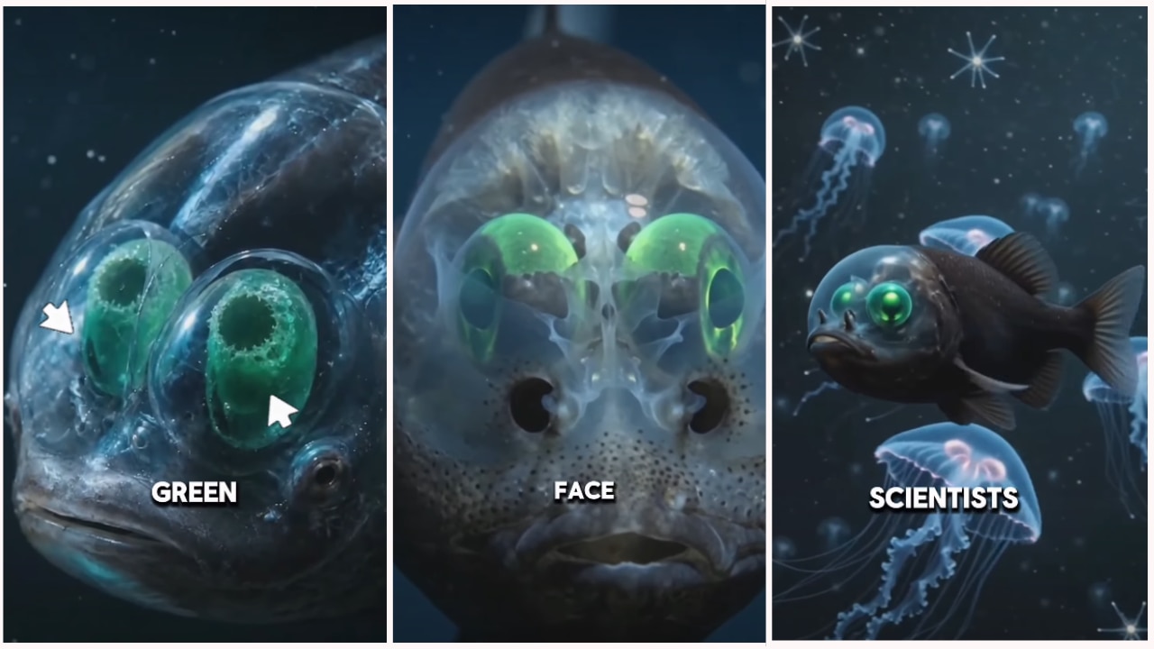 barreleye fish transparent head green eyes deep sea mystery | समंदर की ...
