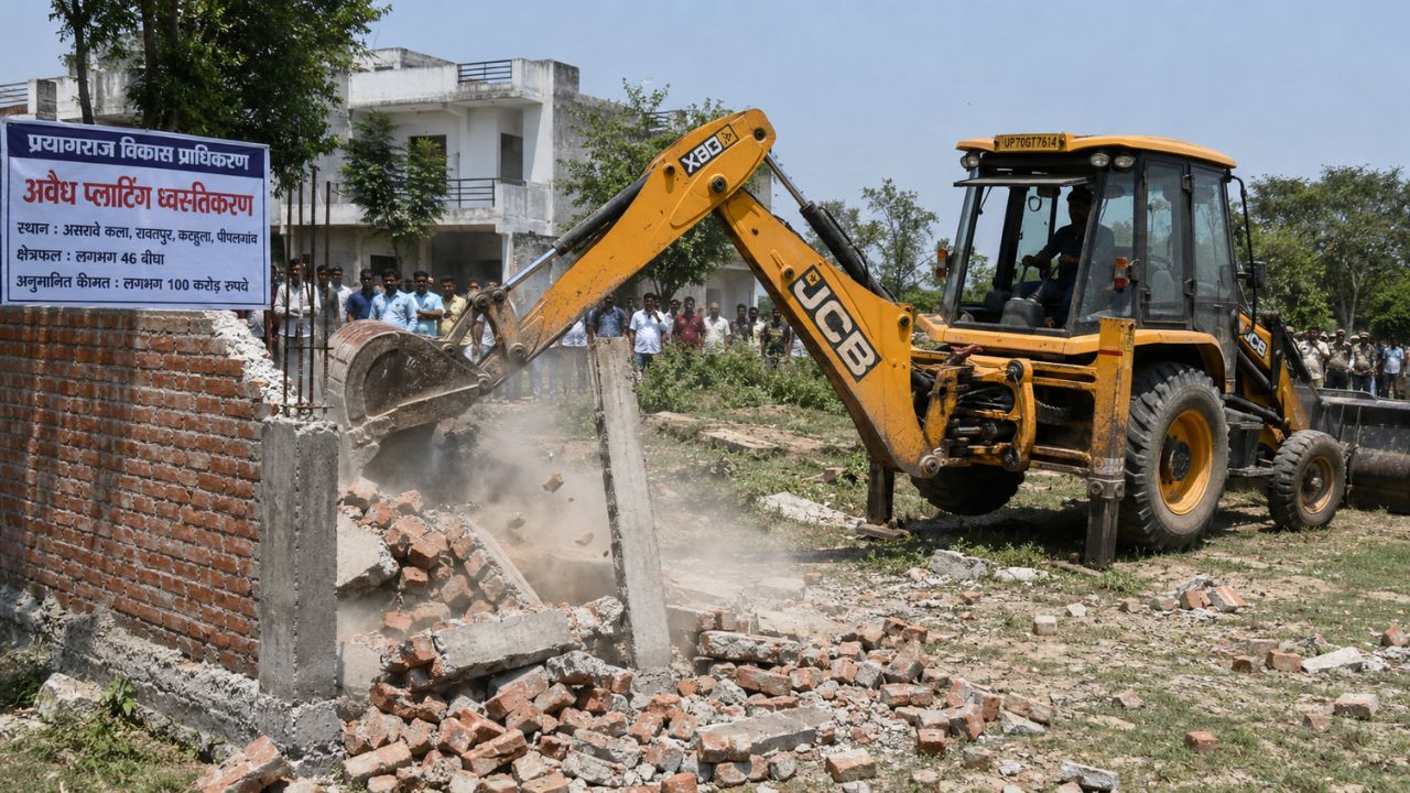 प्रयागराज में PDA का बड़ा एक्शन! अतीक गैंग से जुड़ी 100 करोड़ की अवैध प्लाटिंग पर चला बुलडोजर