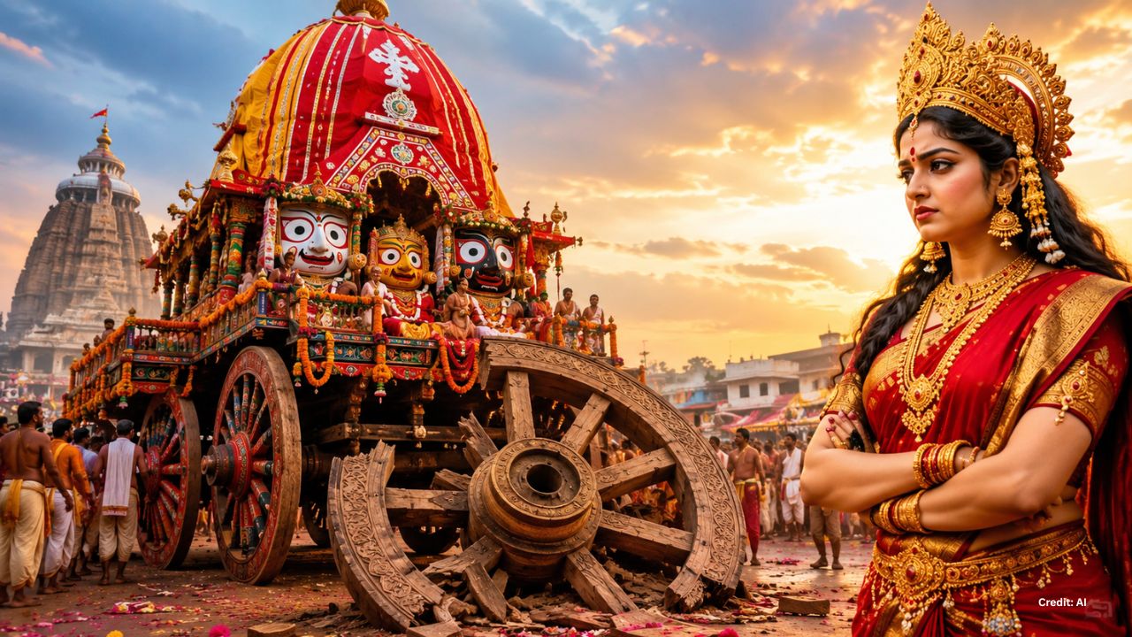 पुरी रथ यात्रा की अनोखी परंपरा! मां लक्ष्मी की पूजा के दौरान क्यों तोड़ा जाता है रथ का पहिया.. पुरी रथ यात्रा की अनोखी परंपरा! मां लक्ष्मी की पूजा के दौरान क्यों तोड़ा जाता है रथ का पहिया..