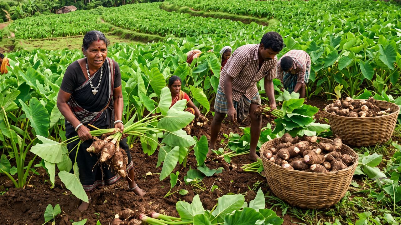 Arbi taro capital of india odisha saru production kerala chembu ...