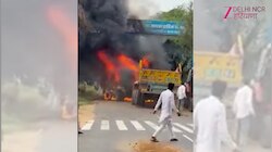 Bhiwani में डंपर और ट्राले की टक्कर के बाद लगी जबरदस्त आग, चालक की जिंदा जलकर मौत