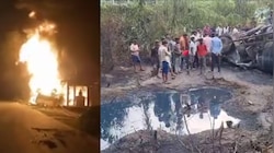 आजमगढ़ में ट्रांसफार्मर से टकराकर पलटा डीजल टैंकर, जिंदा जलने से तीन लोगों की मौत