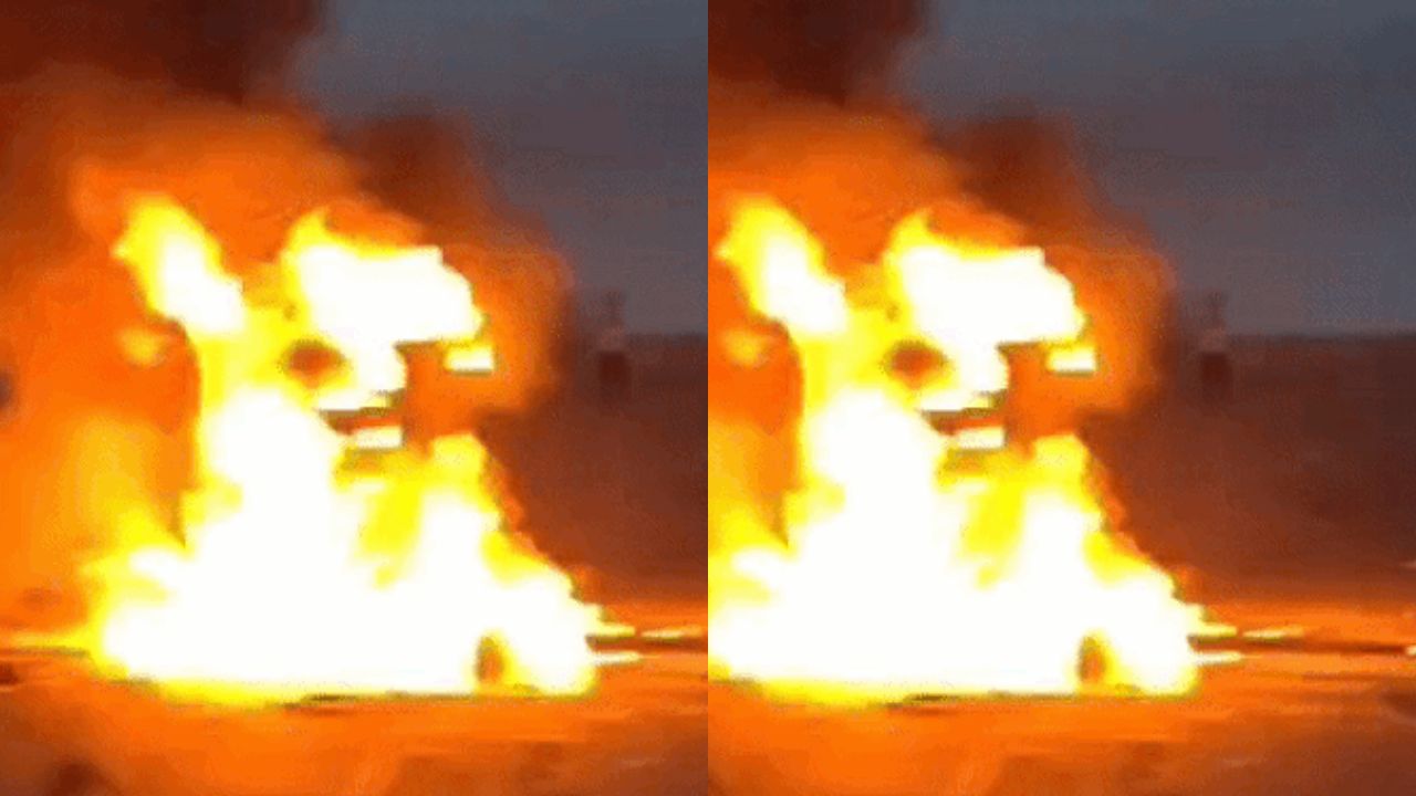 रोहतक में टायर फटते ही पलटी कार, आग में जलने लगी गाड़ी, सोनीपत के युवक की मौत