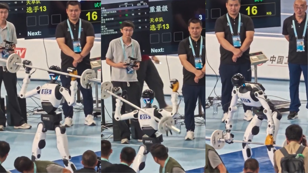 वजन उठाते ही बिगड़ा संतुलन, जजों की टेबल पर धड़ाम से गिरा Robot! वर्ल्ड रोबोट गेम्स में हुआ बड़ा ब्लंडर; Video वायरल
