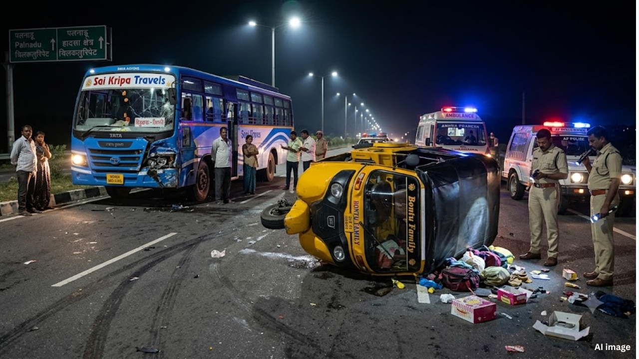 आंध्र प्रदेश के पलनाडू में दर्दनाक सड़क हादसा, प्राइवेट बस ने ऑटो को मारी टक्कर; 6 महिलाओं समेत 7 की मौत