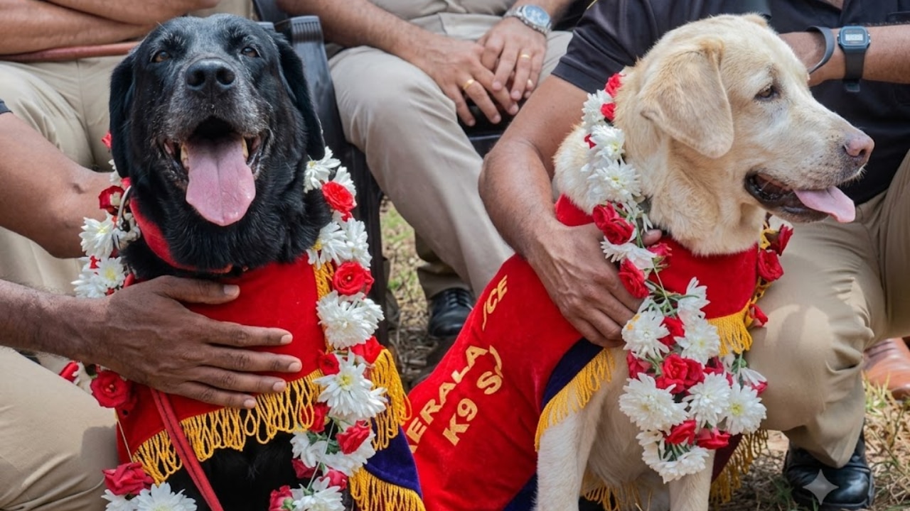 कासरगोड पुलिस के K-9 डॉग्स Badi और Kami को भावुक विदाई, सुरक्षा ड्यूटी में निभाई अहम भूमिका