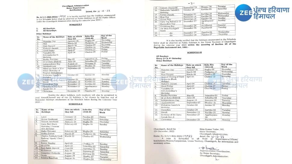 Chandigarh public holidays list 2022 ਚੰਡੀਗੜ੍ਹ ਪ੍ਰਸ਼ਾਸਨ ਵੱਲੋਂ ਸਾਲ 2023 Chandigarh public holidays list 2022 ਚੰਡੀਗੜ੍ਹ ਪ੍ਰਸ਼ਾਸਨ ਵੱਲੋਂ ਸਾਲ 2023