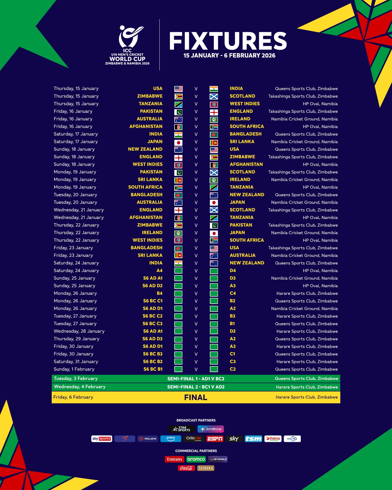 ICC U19 World Cup 2026 Schedule