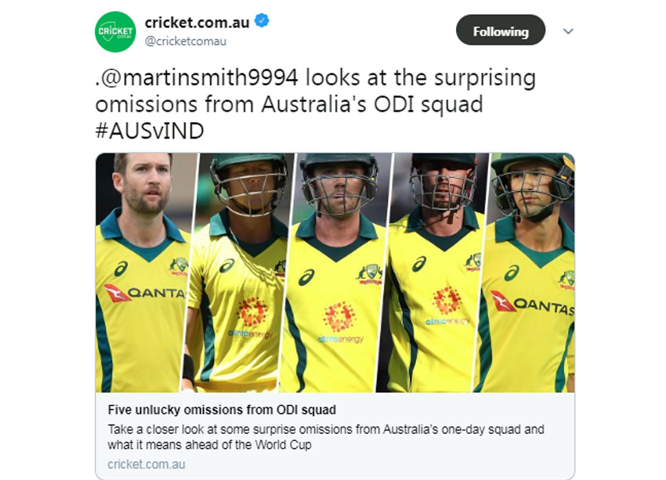 Australia team for ODI series against India declared