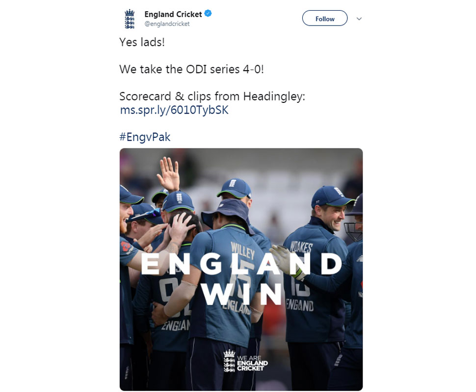ENG win 5 ODI series by 4-0