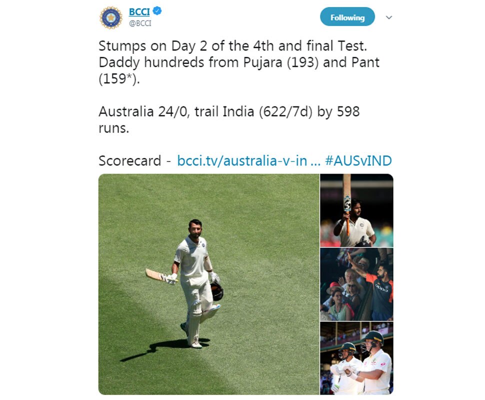 Pujara Pant dominates in Sydney day 2 play