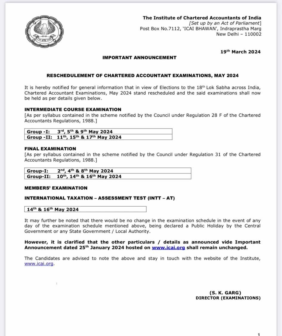 Chartered Accountant Exam Date 2024 