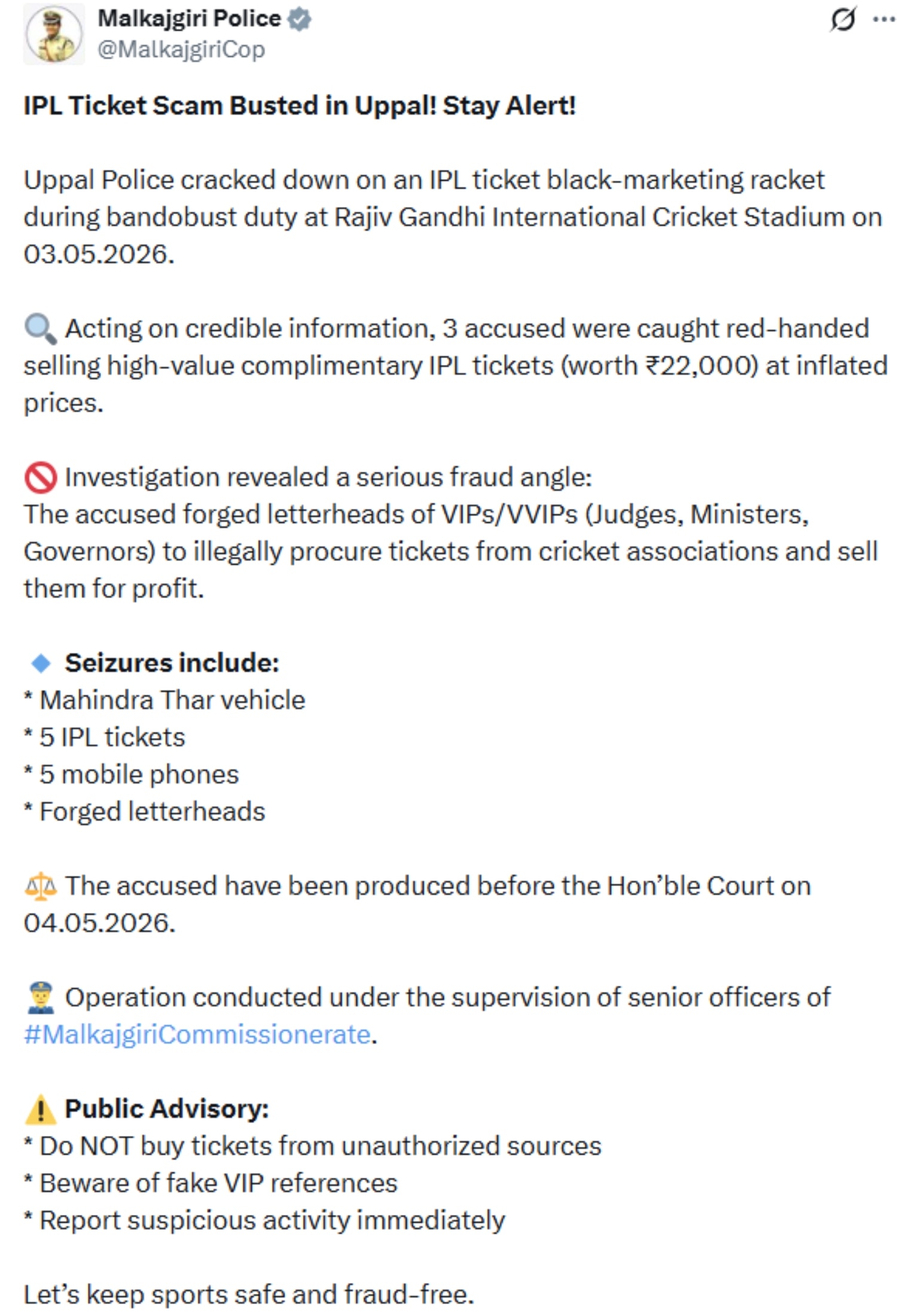 Vvip Ticket Rifle Hyderabad police arrests 3 in ipl ticket black marketing scam using ...