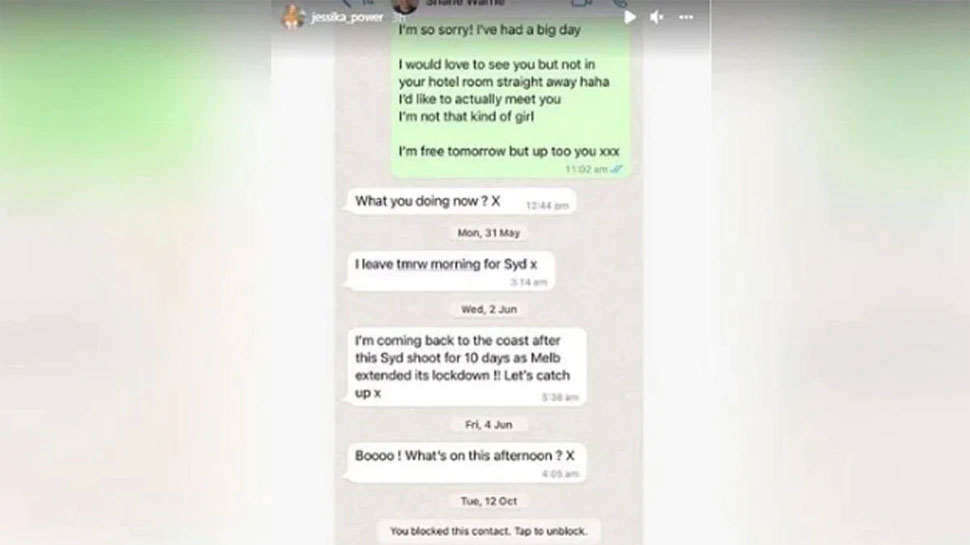 Jessika Power screenshot leaked Shane Warne sex scandal 