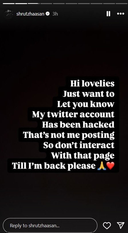 Shruti Haasan X Account Hacked shared post on instagram | श्रुति हासन ...