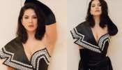 sunny leone shares bold photos in black high slit deep neck gown