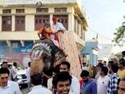 Chitorgarh Lok Sabha chunav Udaylal Anjana campaigned sitting on an elephant 