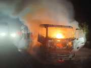 Kotputli News moving truck caught fire near Shahjahanpur toll plaza