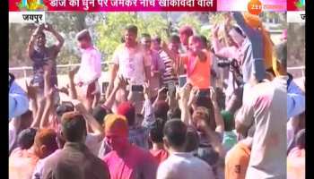 Holi celebrated police man with dig and officer