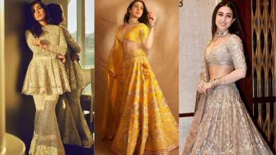 try these traditional looks of actress sara ali khan this wedding season