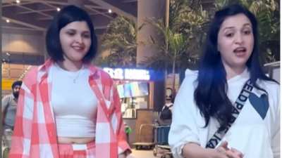 Mannara Chopra Spotted with Sister Mitali Chopra returned to Mumbai after Holi celebration
